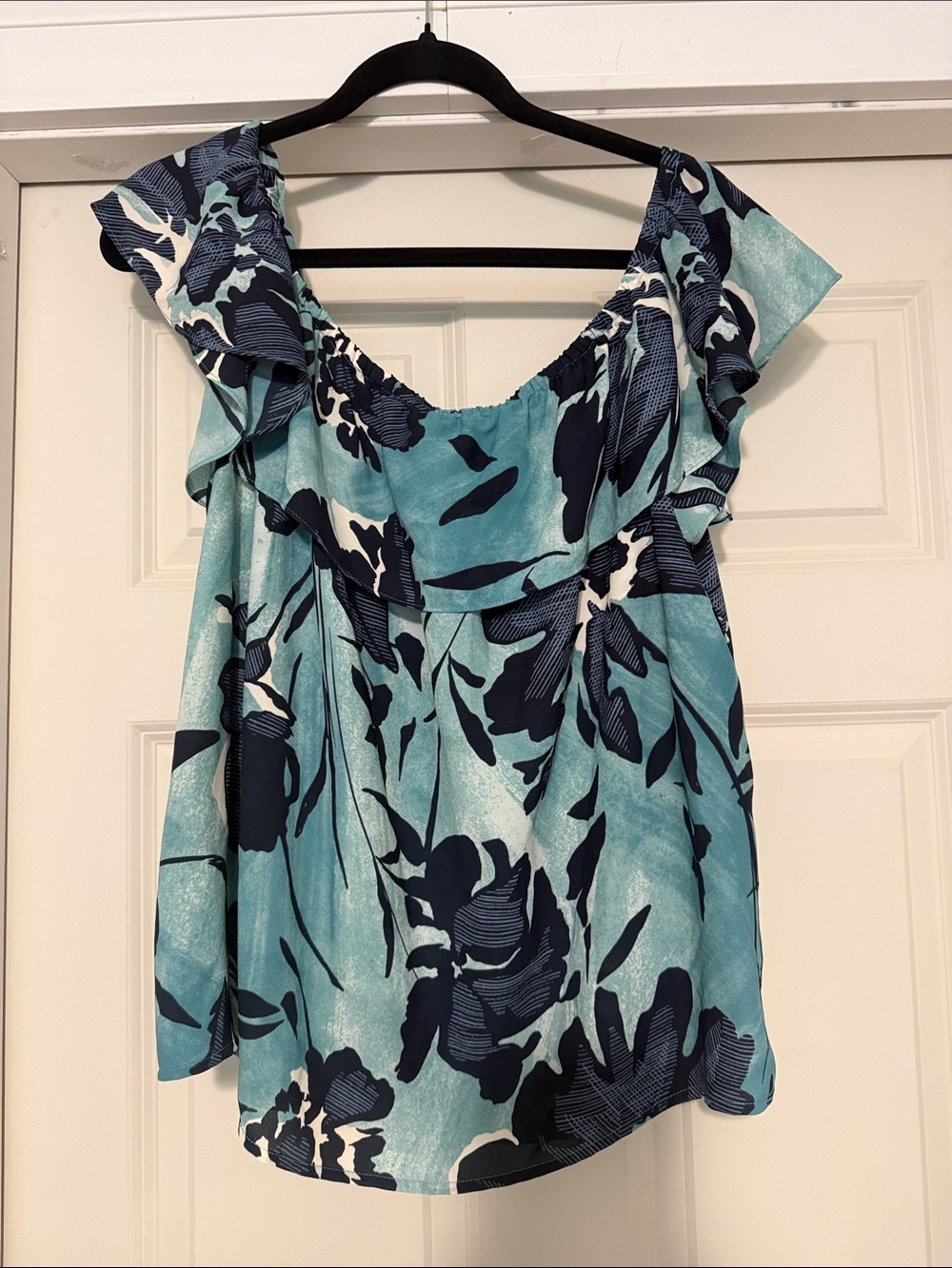 Maeve Teal and Navy Floral Ruffle Tank Top